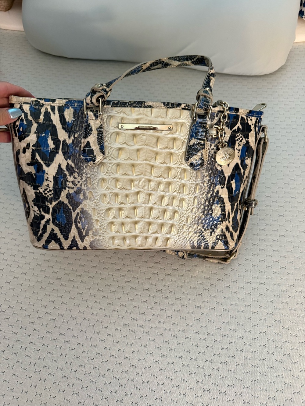 Brahmin Croc-Embossed & Blue Snake-Print Satchel